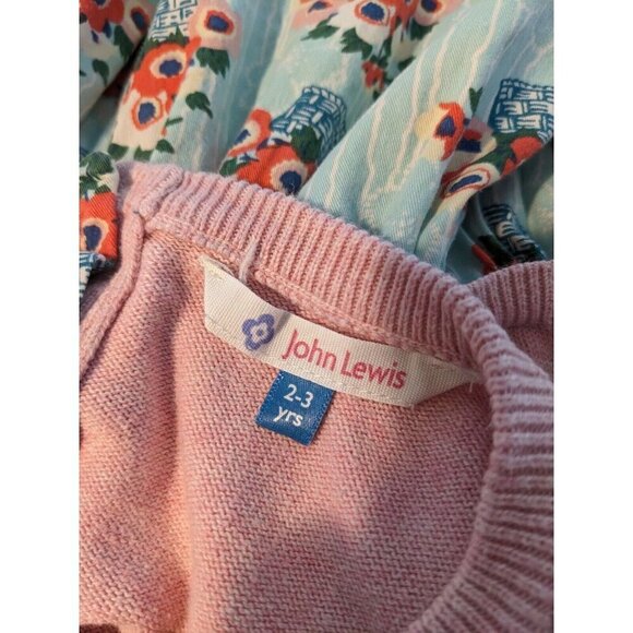 JOHN LEWIS Dress Girls 2-3 Yrs Flowers Basket Floral Pink Blue Cotton Summer - Picture 4 of 6
